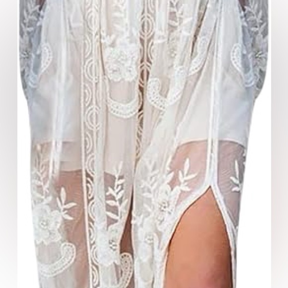 WHITE lace gorgeous white boho maxi dress size small long sleeve NWOT - Picture 7 of 13